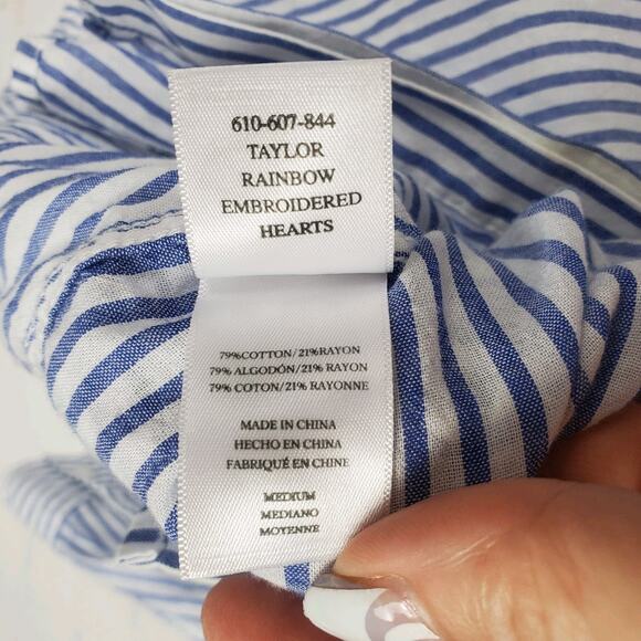 Rails Taylor Embroidered Hearts Striped Button Front Shirt Blouse Size M Top - Picture 11 of 15